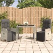Set comedor de jardín 3 piezas con cojines ratán sintético gris