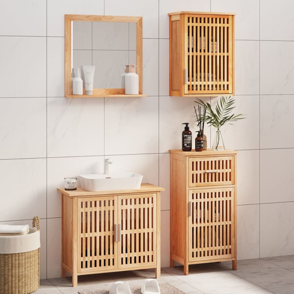 Conjunto de muebles de baño 4 piezas madera maciza de