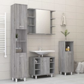 Set de armario de baño 4 pzas madera contrachapada gris