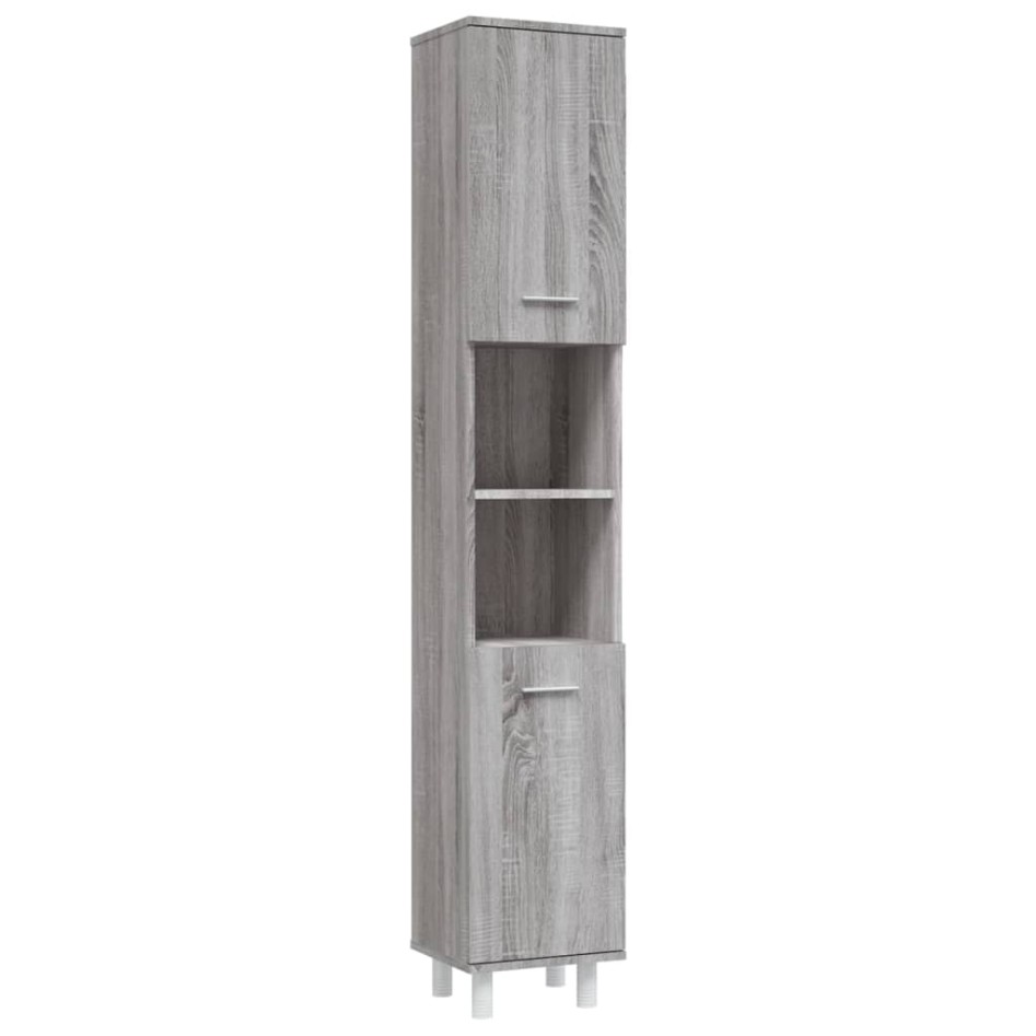 Set de armario de baño 4 pzas madera contrachapada gris