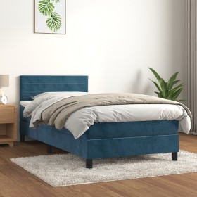 Cama box spring con colchón terciopelo azul oscuro 80x200