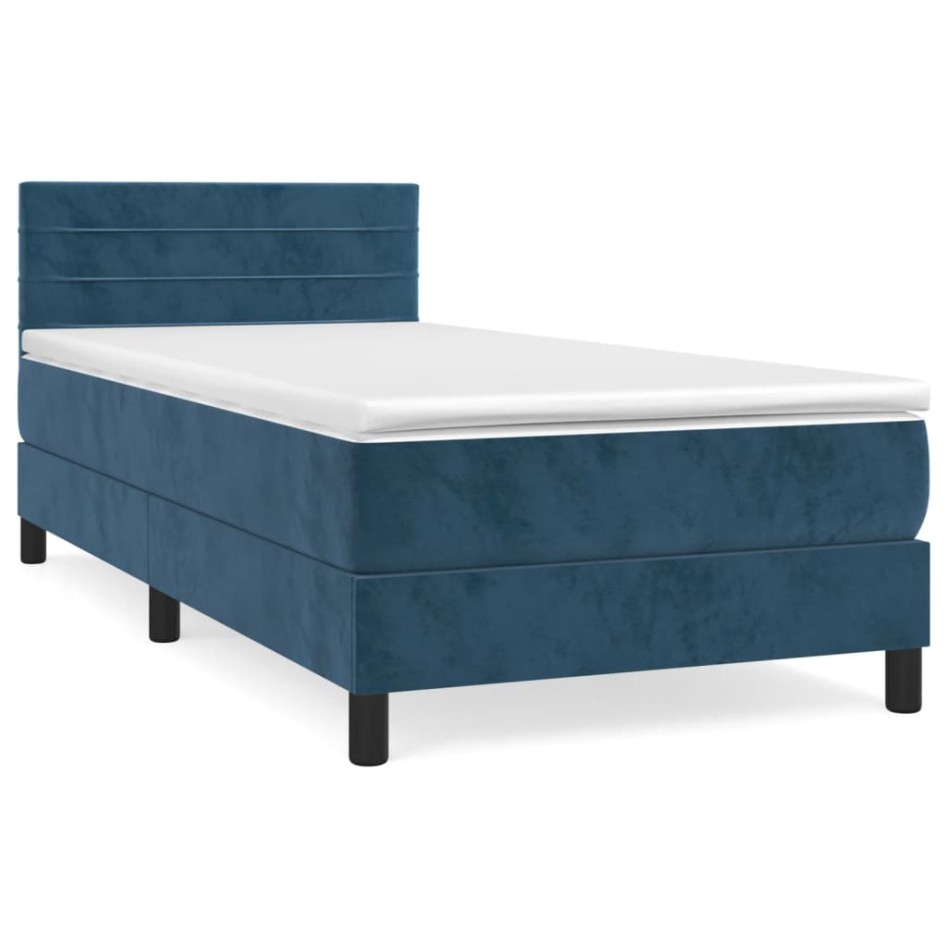 Cama box spring con colchón terciopelo azul oscuro 80x200