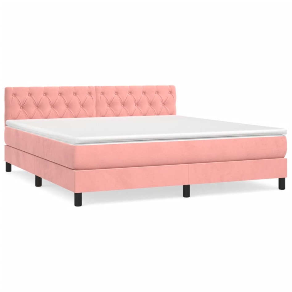 Cama box spring con colchón terciopelo rosa 160x200