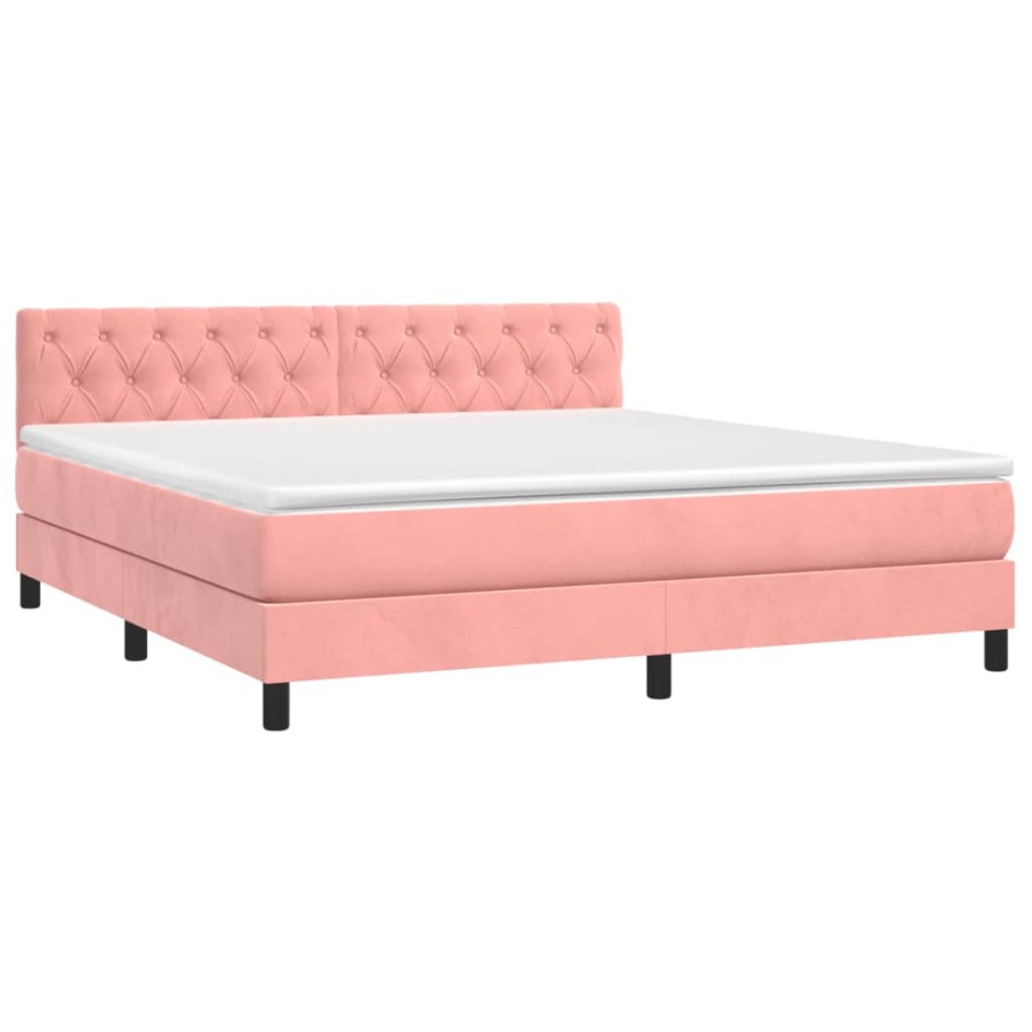 Cama box spring con colchón terciopelo rosa 160x200