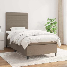 Cama box spring con colchón tela gris taupe 90x190