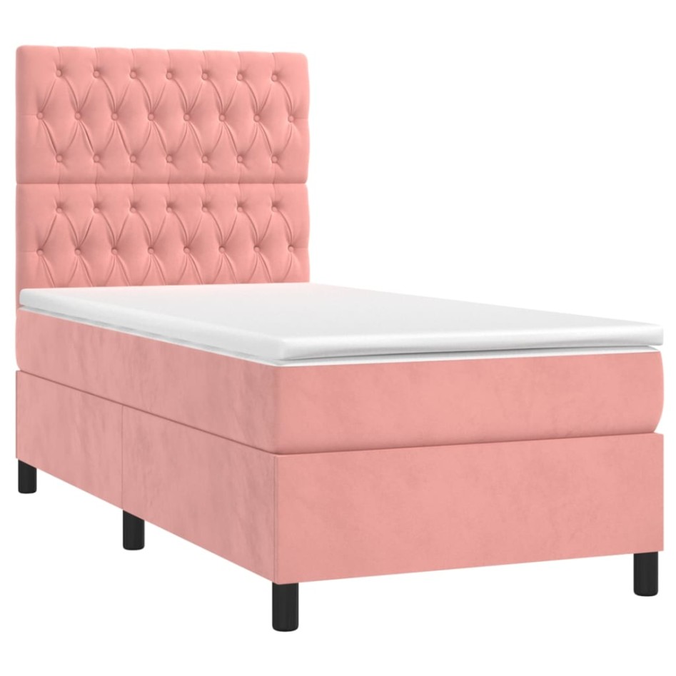 Cama box spring con colchón terciopelo rosa 90x190