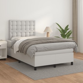 Cama box spring con colchón cuero sintético blanco 120x200