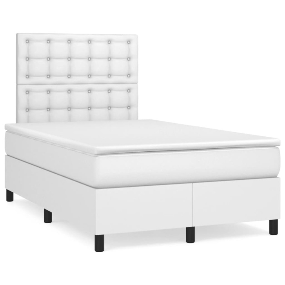 Cama box spring con colchón cuero sintético blanco 120x200
