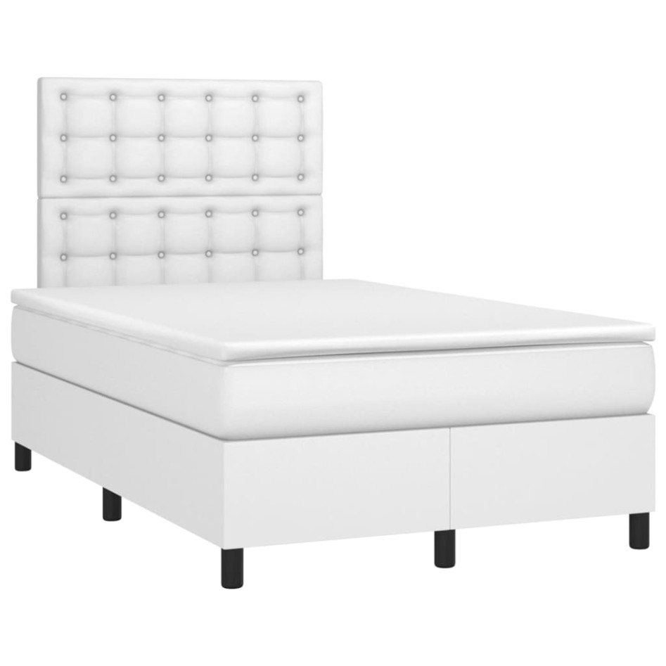 Cama box spring con colchón cuero sintético blanco 120x200