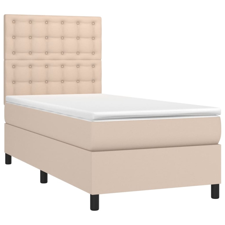 Cama box spring con colchón cuero sintético capuchino 90x190