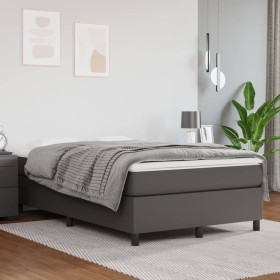 Cama box spring con colchón cuero sintético gris 120x200