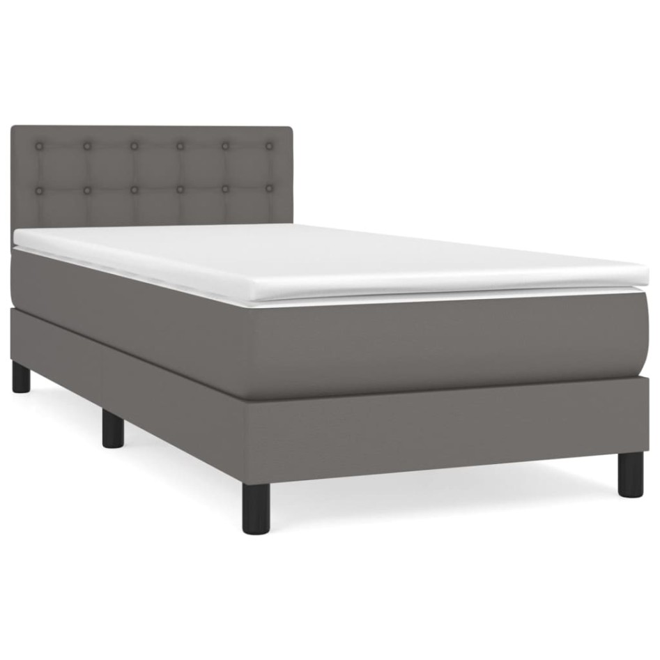 Cama box spring con colchón cuero sintético gris 90x200