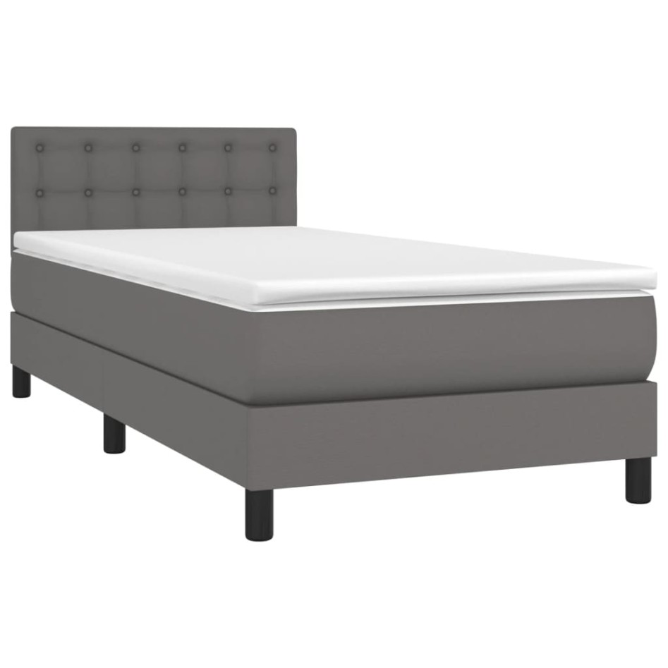 Cama box spring con colchón cuero sintético gris 90x200