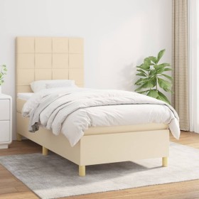 Cama box spring con colchón tela color crema 80x200