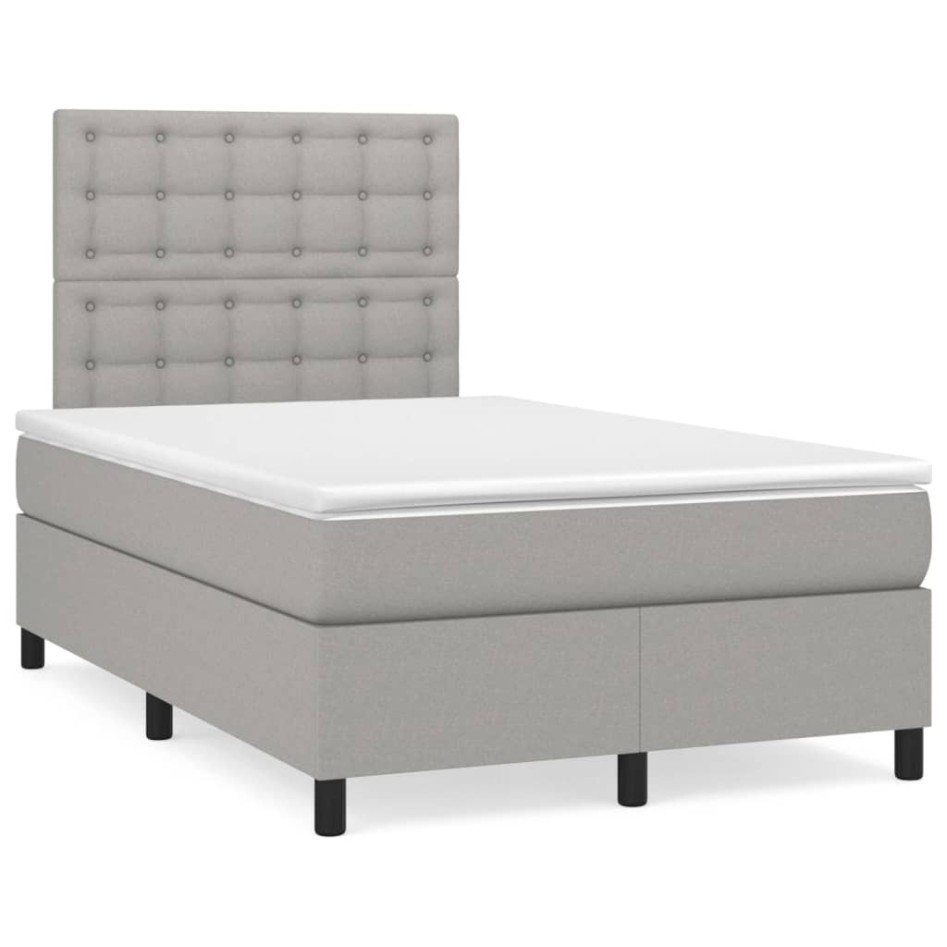 Cama box spring con colchón tela gris claro 120x200