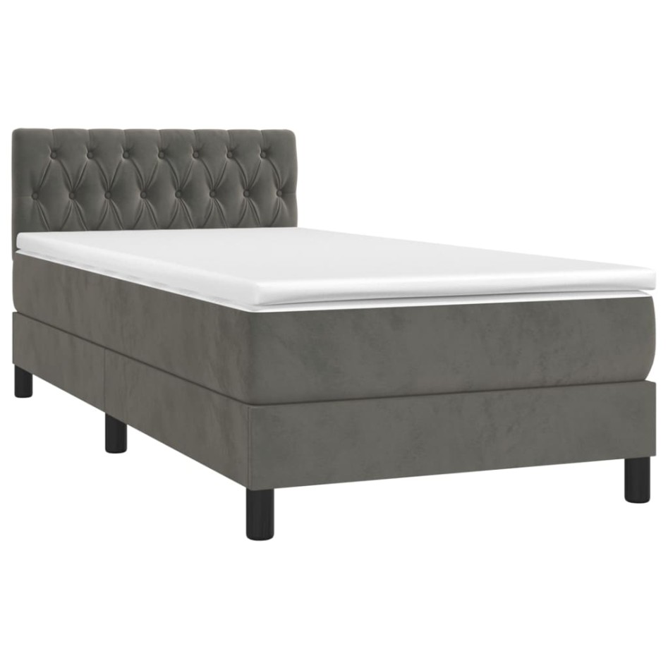 Cama box spring con colchón terciopelo gris oscuro 90x190