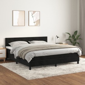 Cama box spring con colchón terciopelo negro 160x200