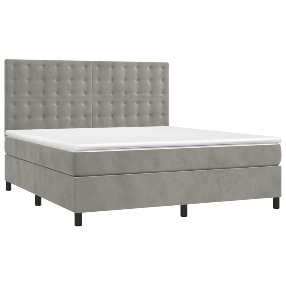 Cama box spring con colchón terciopelo gris claro 160x200