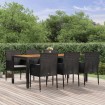 Set de comedor de jardín 7 pzas y cojines ratán sintético negro