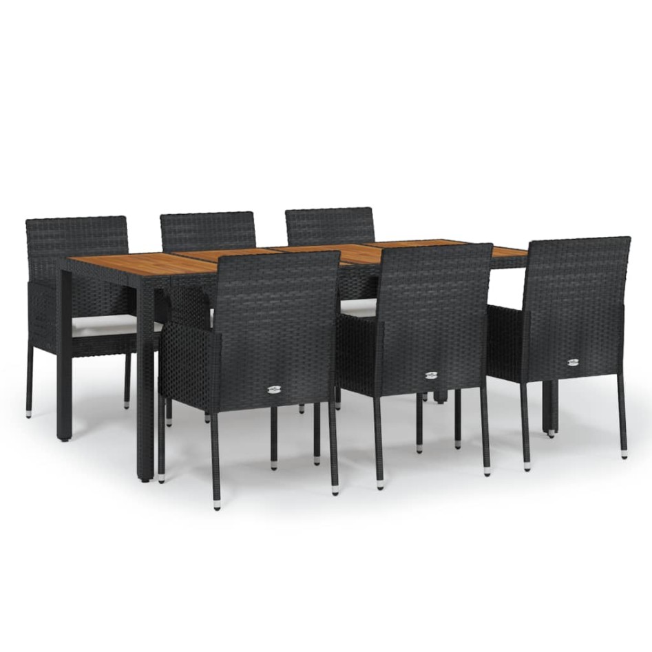 Set de comedor de jardín 7 pzas y cojines ratán sintético