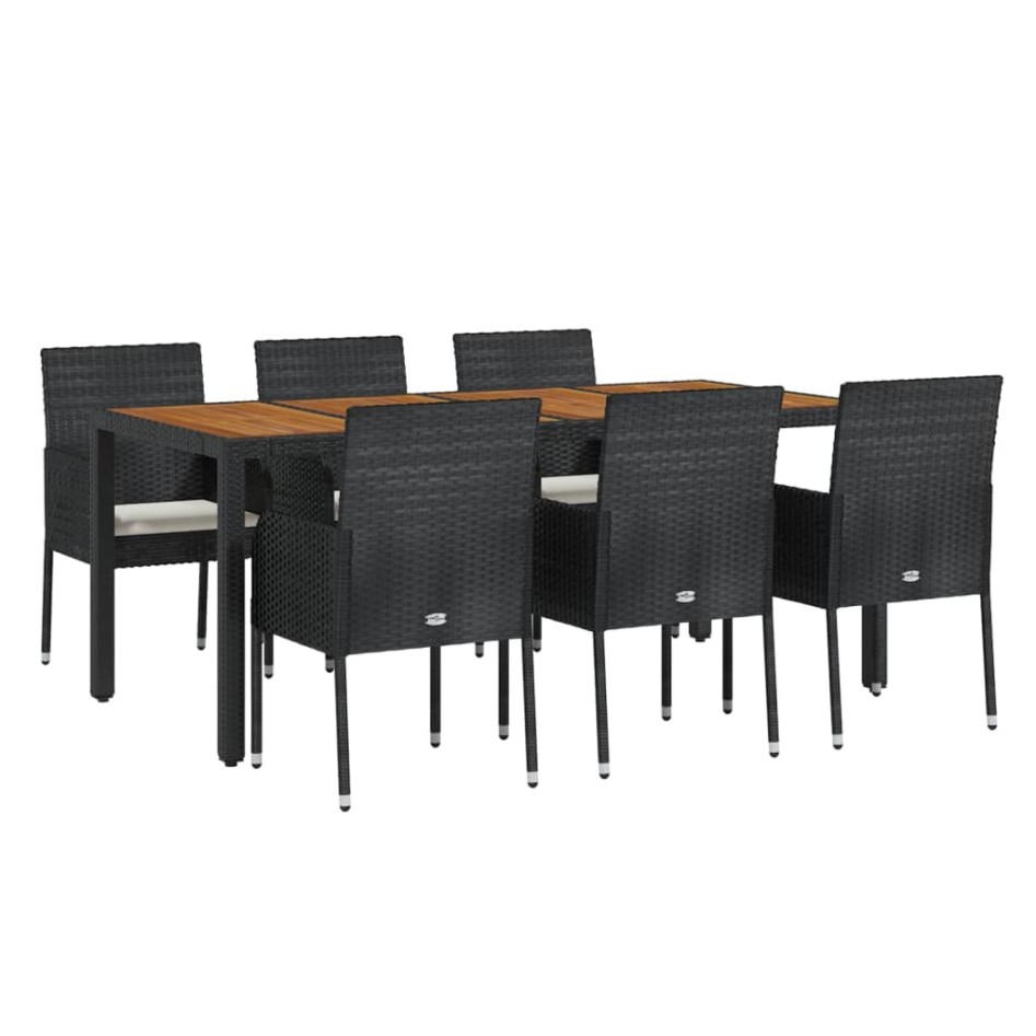 Set de comedor de jardín 7 pzas y cojines ratán sintético
