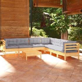 Juego de muebles de jardín 8 pzas y cojines madera maciza