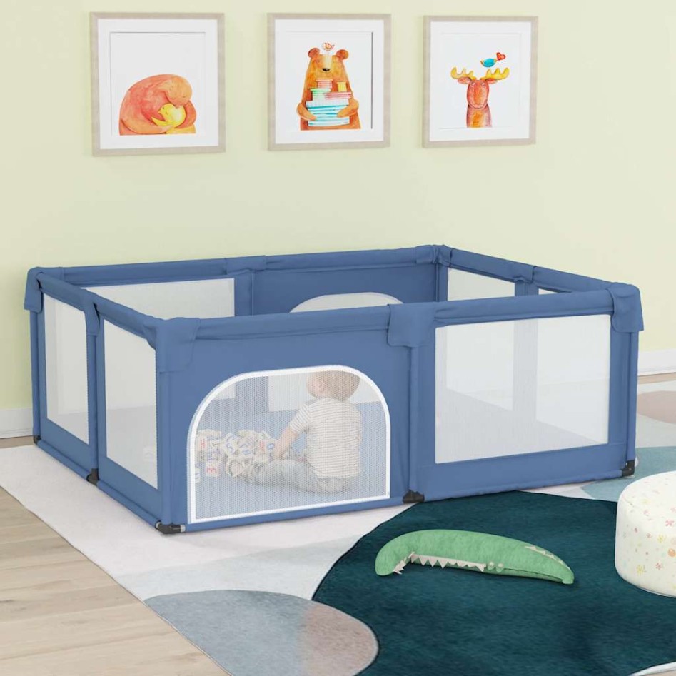 Parque para bebés con 2 puertas tela Oxford azul