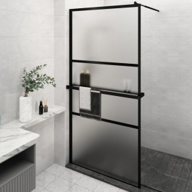 Mampara ducha con estante vidrio ESG y aluminio negro