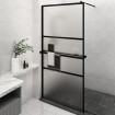Mampara ducha con estante vidrio ESG y aluminio negro 115x195cm