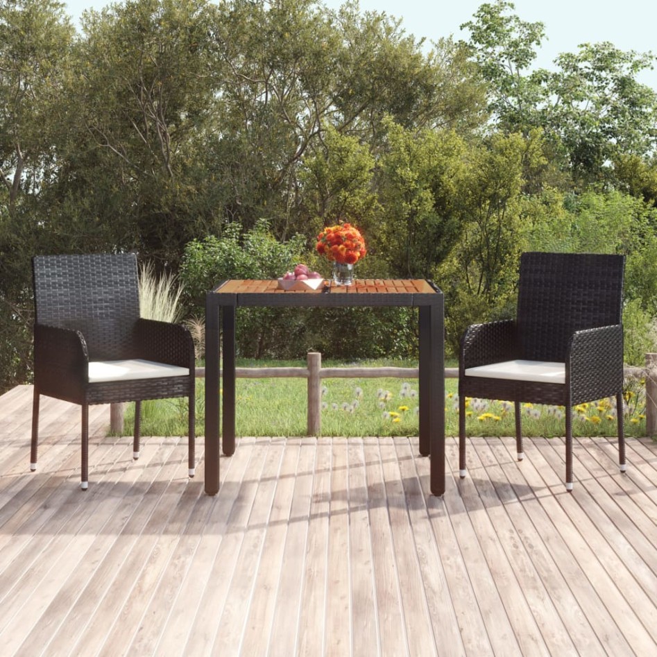 Mesa de jardín superficie de madera ratán PE negro 90x90x75