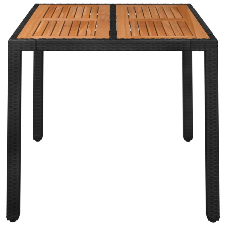 Mesa de jardín superficie de madera ratán PE negro 90x90x75