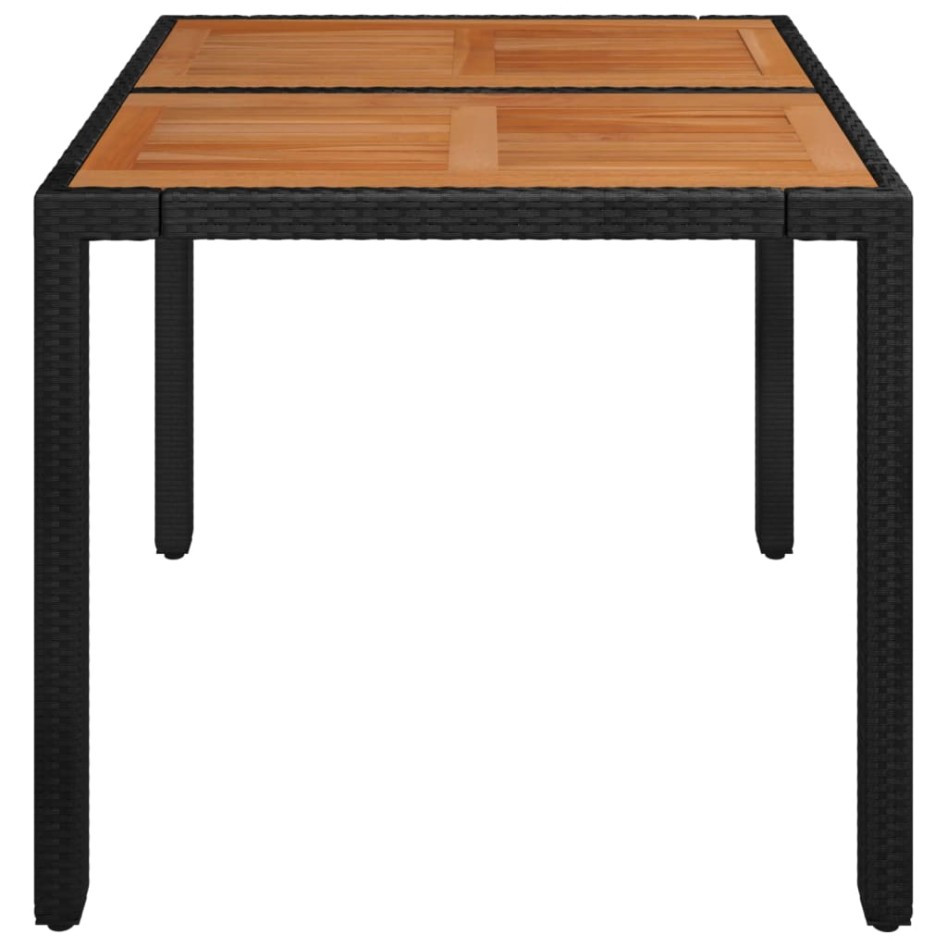 Mesa de jardín superficie de madera ratán PE negro 90x90x75