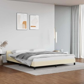 Estructura de cama con cabecero sin colchón crema 180x200