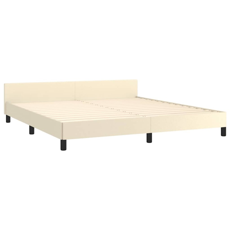 Estructura de cama con cabecero sin colchón crema 180x200