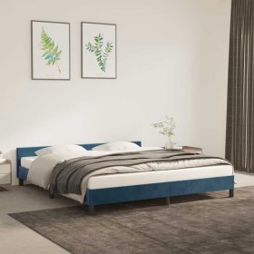 Estructura de cama sin colchón terciopelo azul oscuro