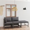 Set de muebles de jardín 3 pzas y cojines ratán sintético gris