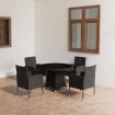 Juego de comedor para jardín 5 piezas ratán sintético negro