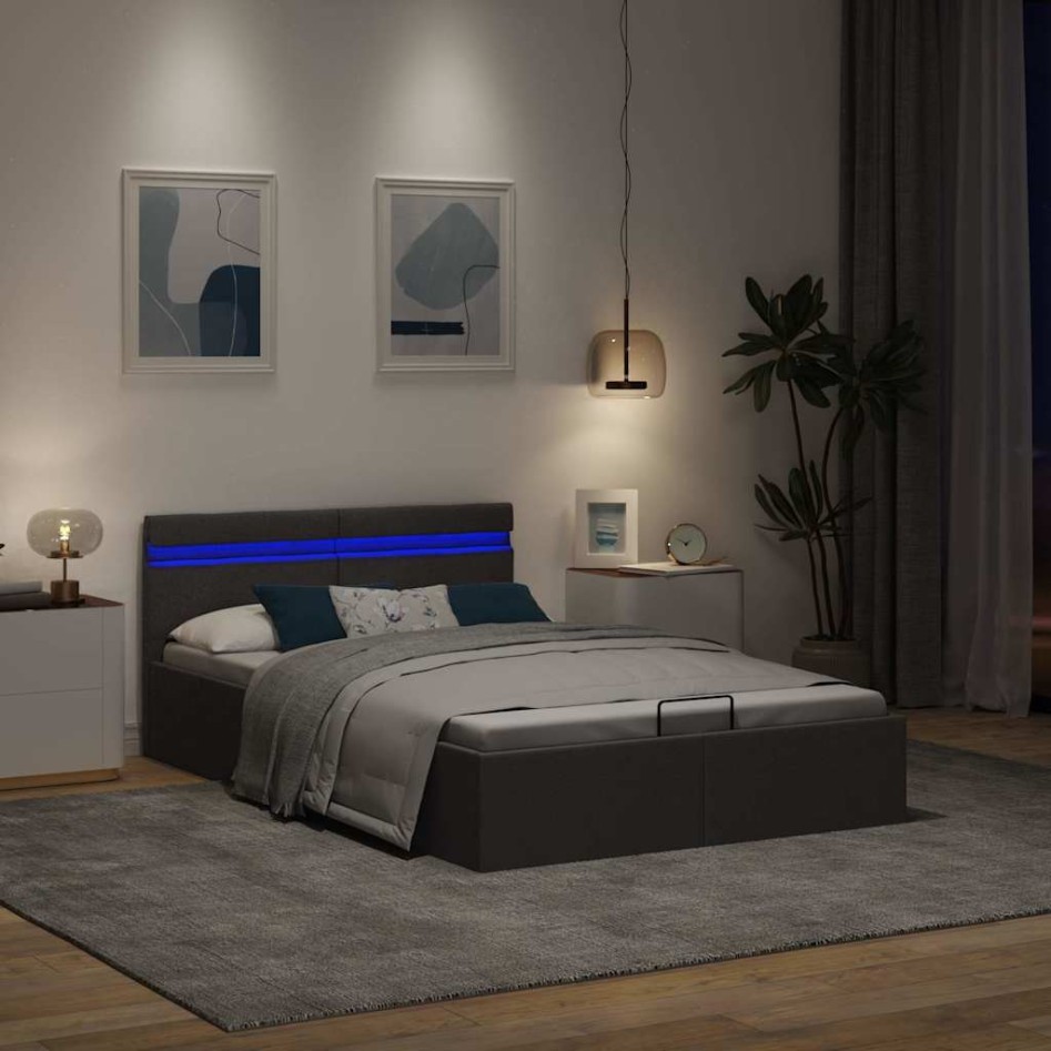 Cama canapé hidráulica de almacenaje sin colchón gris