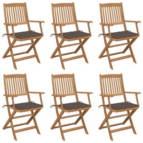 Sillas de jardín plegables 6 uds y cojines madera maciza