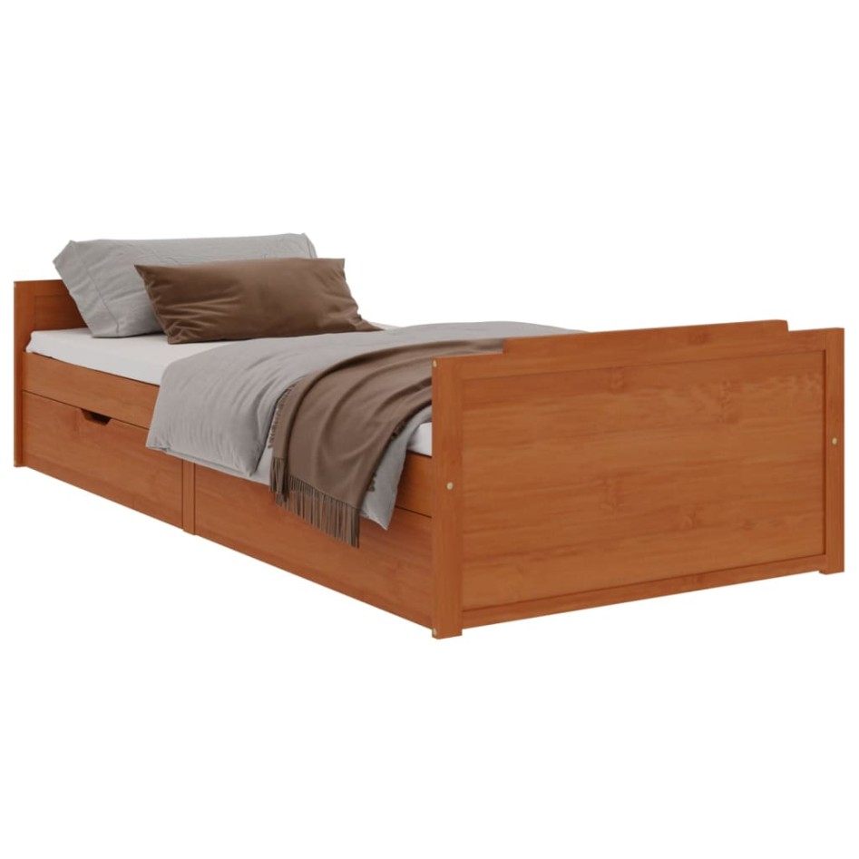 Estructura cama sin colchón madera pino marrón miel 90x200