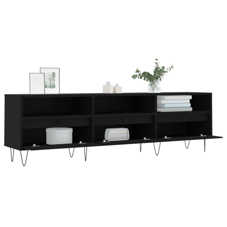 Mueble de TV madera contrachapada negro 150x30x44,5