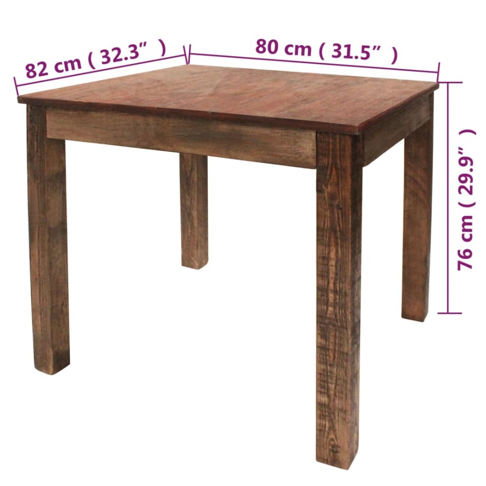 Mesa de comedor de madera reciclada mixta 82x80x76