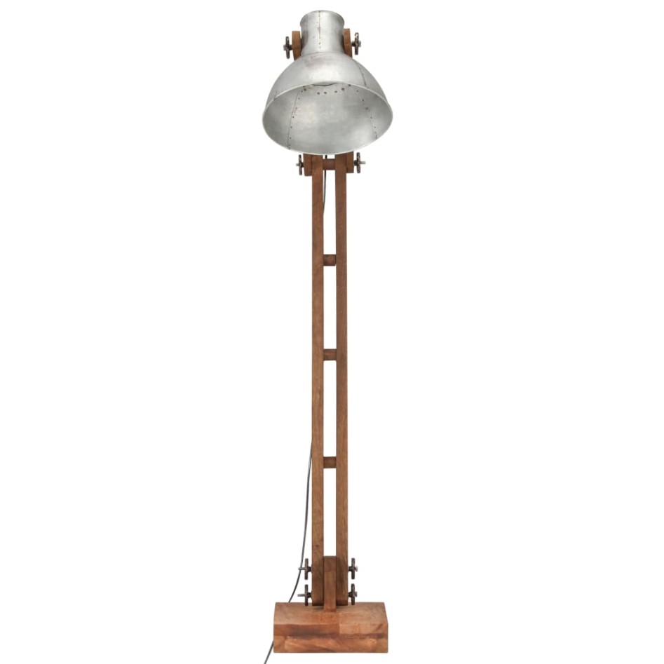 Lámpara de pie madera maciza de mango plateada