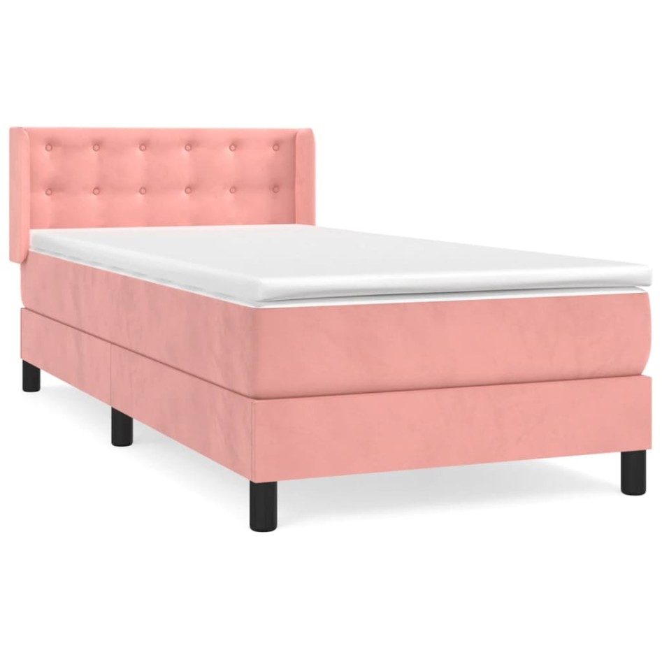 Cama box spring con colchón terciopelo rosa 80x200