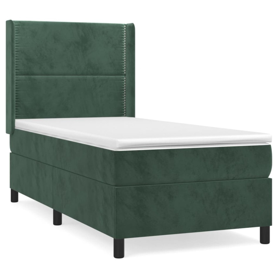 Cama box spring con colchón terciopelo verde oscuro 90x200
