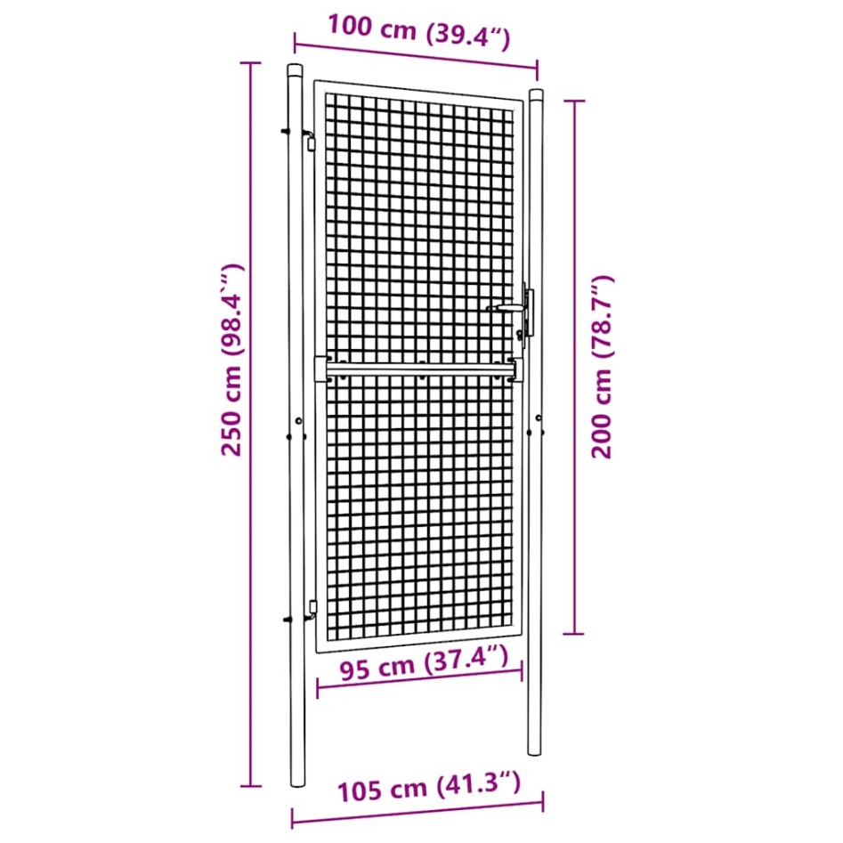 Puerta de malla de jardín de acero galvanizado gris 100x250