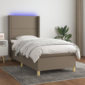 Cama box spring colchón y luces LED gris taupe 80x200