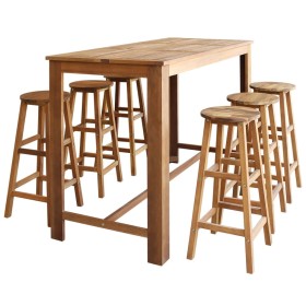 Set mesa de bar y taburetes 7 piezas de madera de acacia
