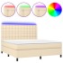 Cama box spring colchón y luces LED tela crema 160x200