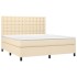 Cama box spring colchón y luces LED tela crema 160x200